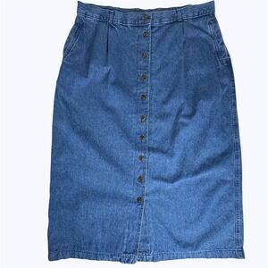 Tanjay Denim Button Front Midi Skirt Cotton Pockets Vintage 90s Western Size 18